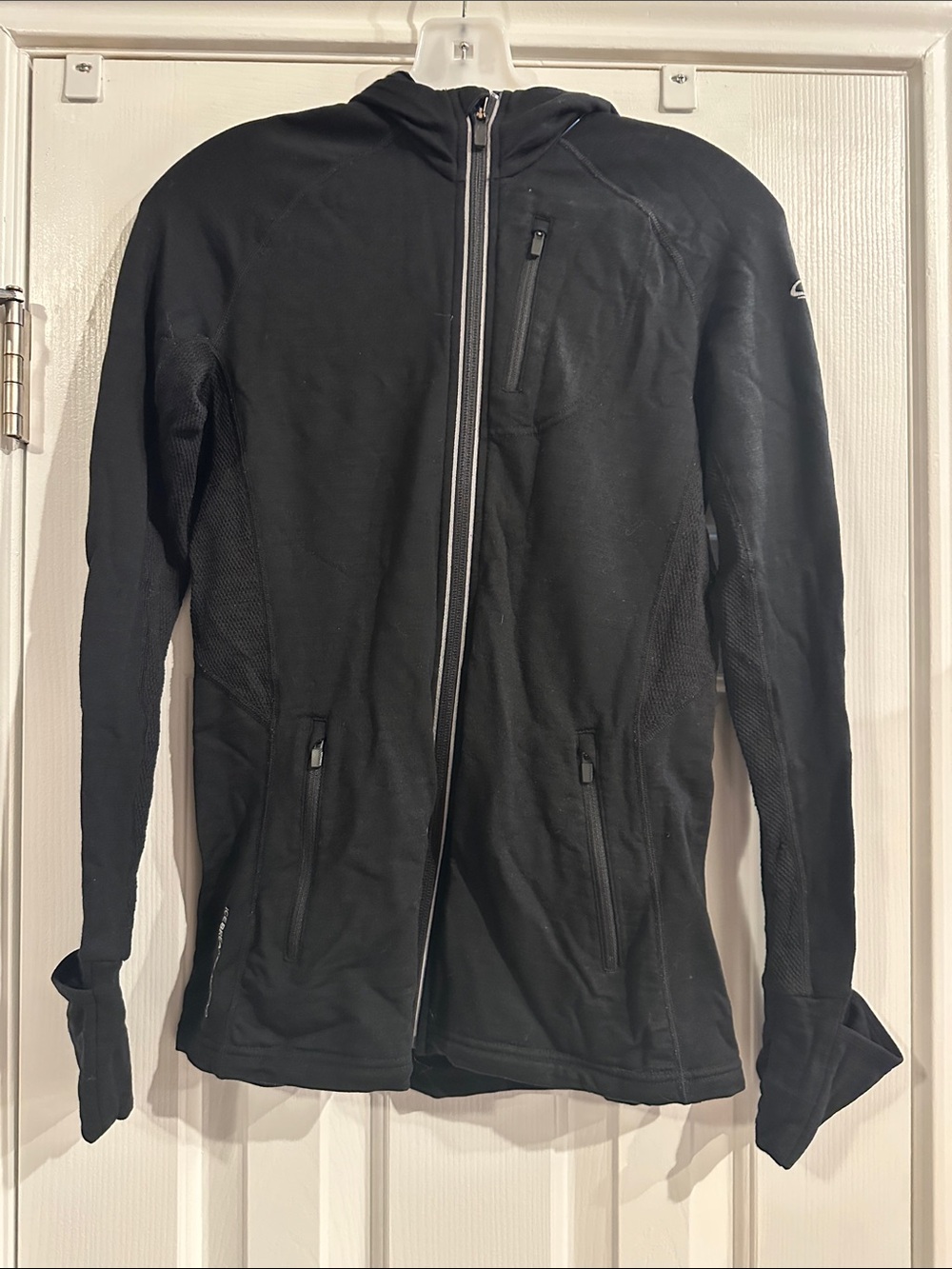 Icebreaker Black Merino Wool Full Zip Jacket with Hood Women’s M Gorpcore